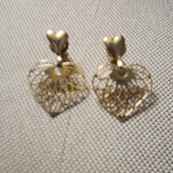 Filigree Heart Shaped Drop Earrings - Picture 2 of 4